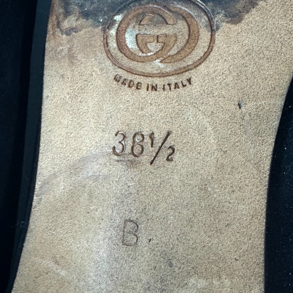 Authentic Gucci 70's-80's Black Suede/Leather w/ Micro GG Logo Pumps, Size 38.5 - Picture 9 of 14